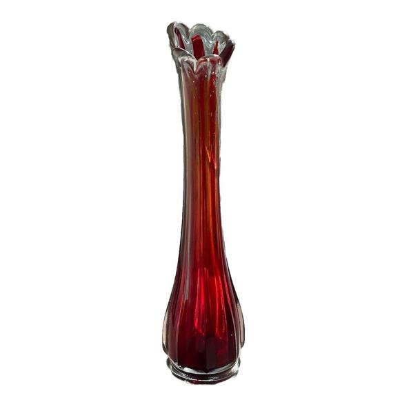 Vintage LE Smith Swung Glass Blown Art Glass Red Variations 6 Finger Vase 11” - Picture 1 of 7